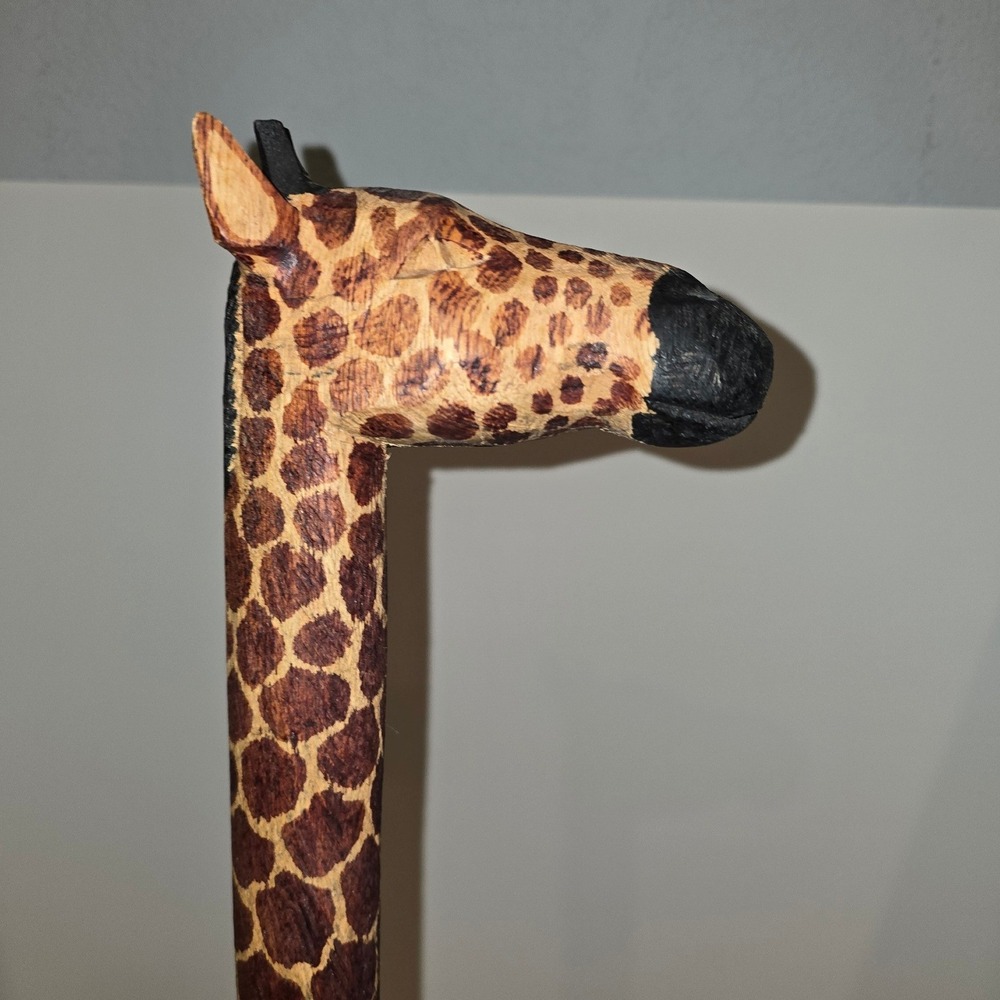 Hand Carved Wooden Giraffe Walking Stick Safari Animal Print Cane Brown 37 Inch - Picture 4 of 6
